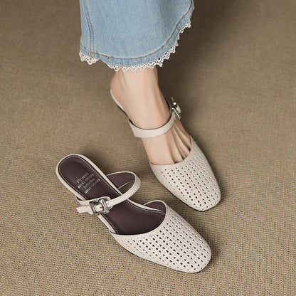 Alabaster Genuine Leather Woven-Vamp Slingback