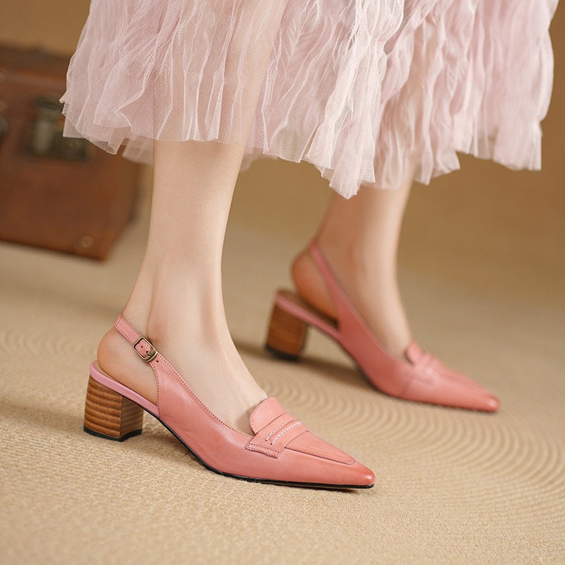 Genuine Leather Pointed Slingback Loafer