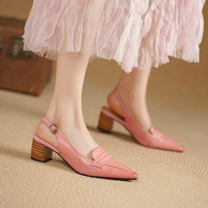 Genuine Leather Pointed Slingback Loafer