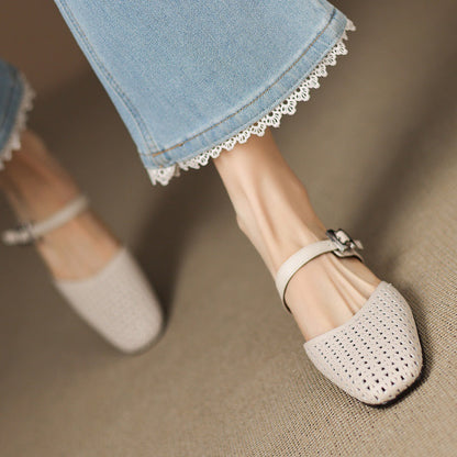 Alabaster Genuine Leather Woven-Vamp Slingback
