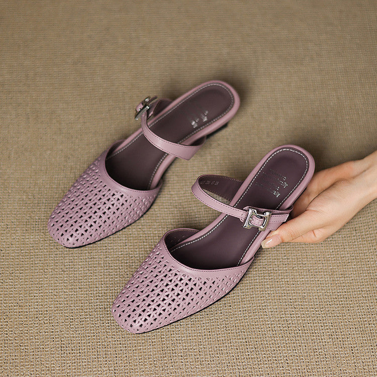 Alabaster Genuine Leather Woven-Vamp Slingback