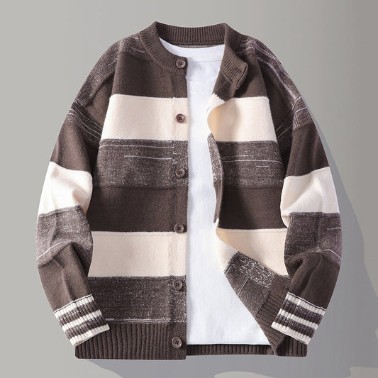 Horizontal Stripe Wool Cardigan