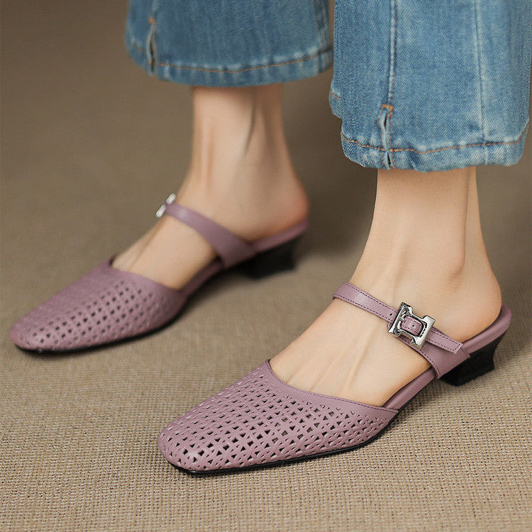 Alabaster Genuine Leather Woven-Vamp Slingback