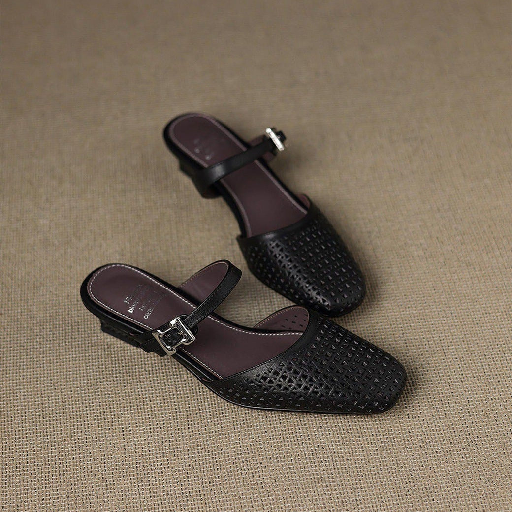 Alabaster Genuine Leather Woven-Vamp Slingback