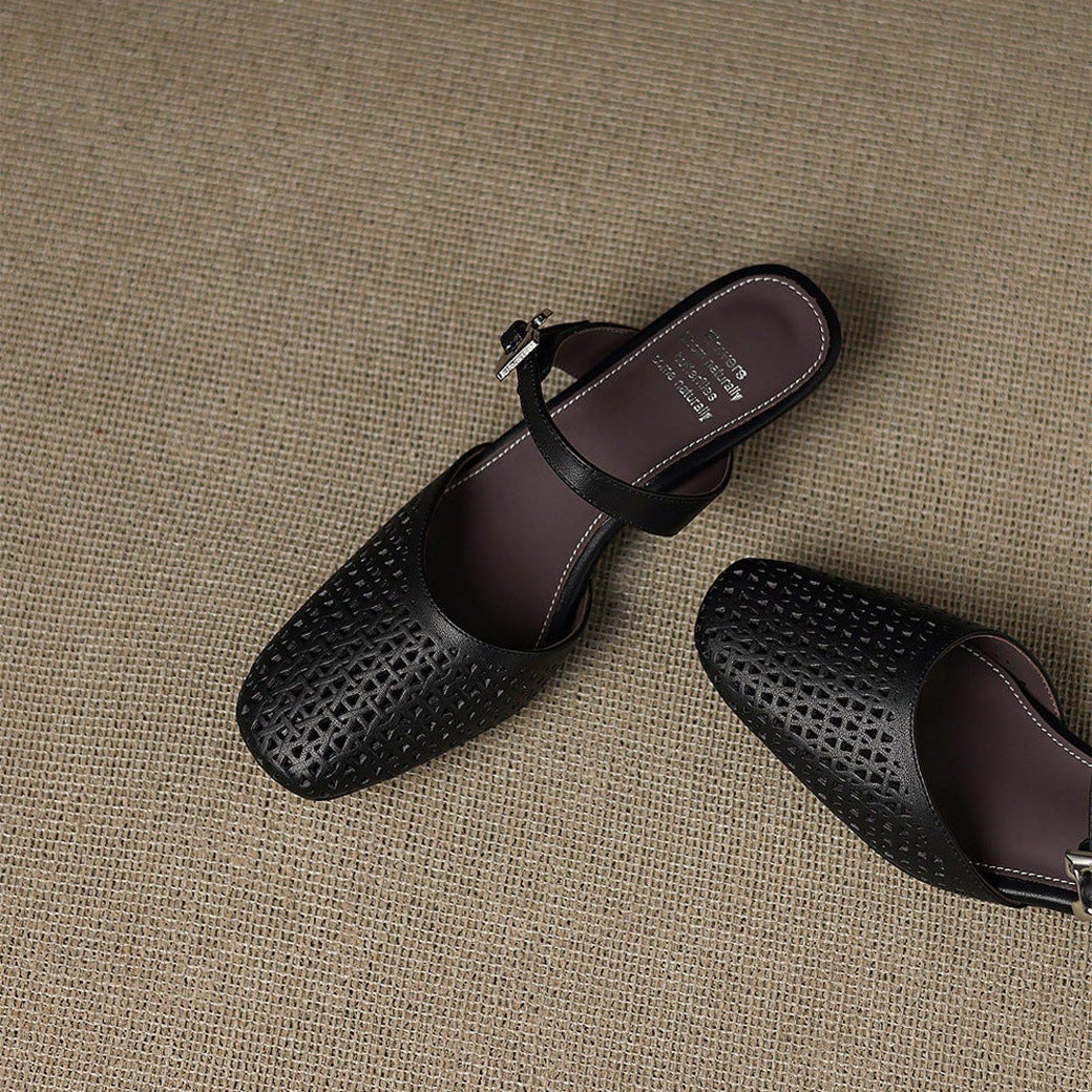 Alabaster Genuine Leather Woven-Vamp Slingback