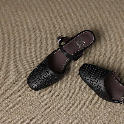 Alabaster Genuine Leather Woven-Vamp Slingback
