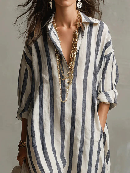Aegean Drift Oversized Stripe Maxi