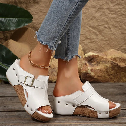 Soleil Buckle Wedge Sandals