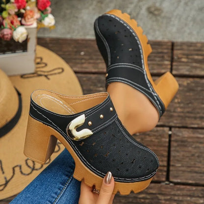 Cobalt Bloom Heeled Clog Mule