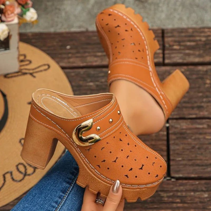 Cobalt Bloom Heeled Clog Mule