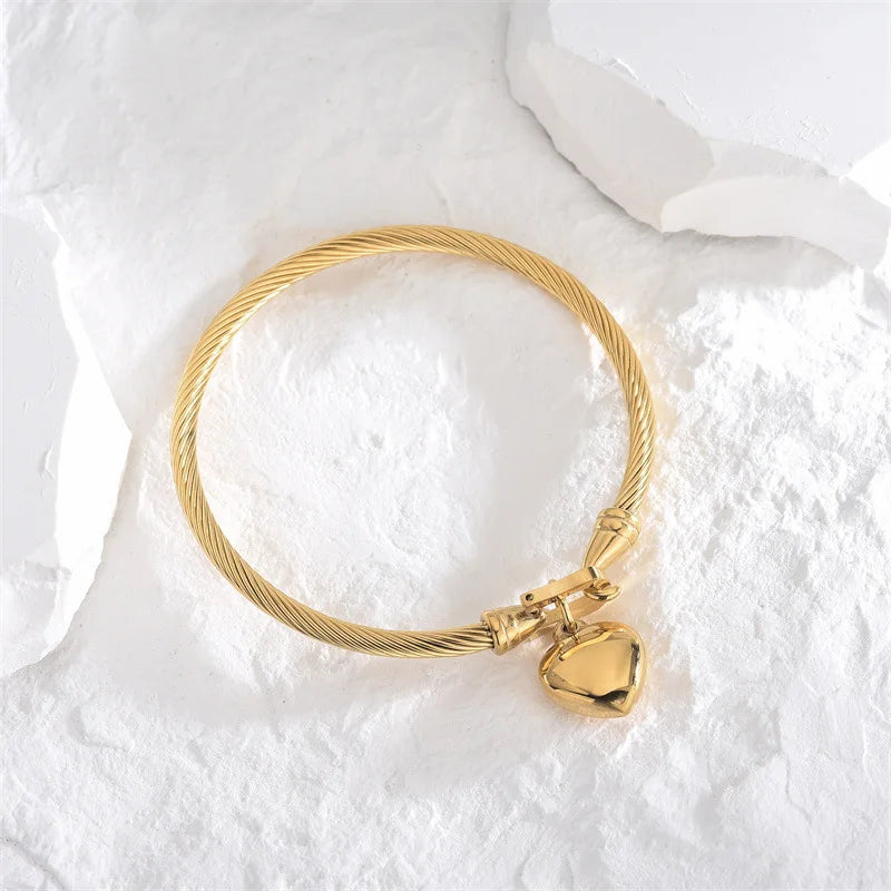 Twisted Cable Bangle with Heart Charm