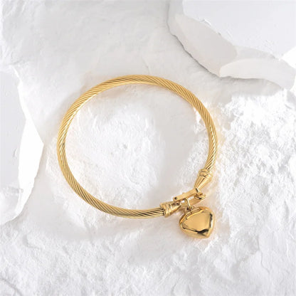 Twisted Cable Bangle with Heart Charm