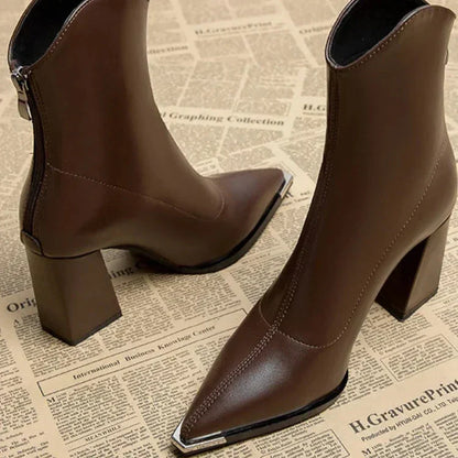 Elongated Point Block Heel Boots