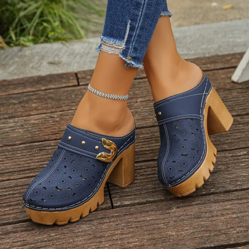 Cobalt Bloom Heeled Clog Mule
