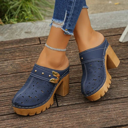 Cobalt Bloom Heeled Clog Mule