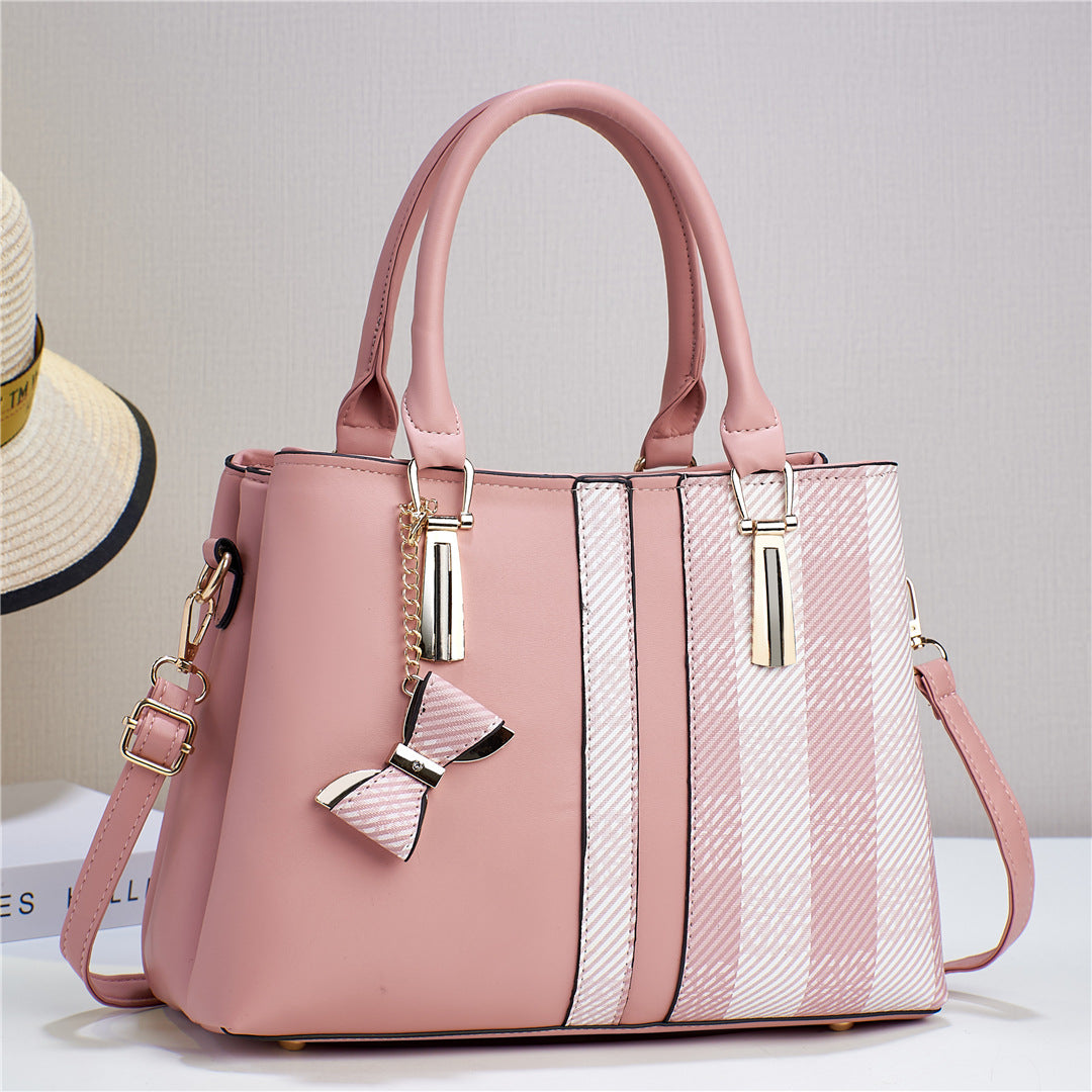 Dual-Texture Bow-Accent Handbag