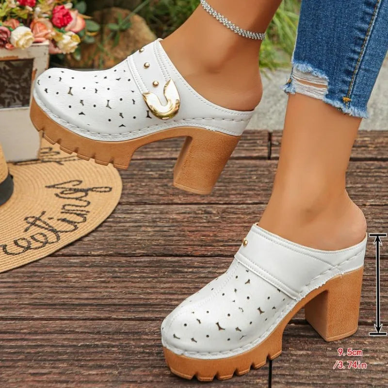 Cobalt Bloom Heeled Clog Mule