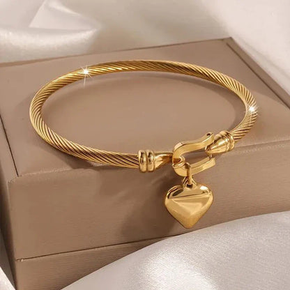 Twisted Cable Bangle with Heart Charm