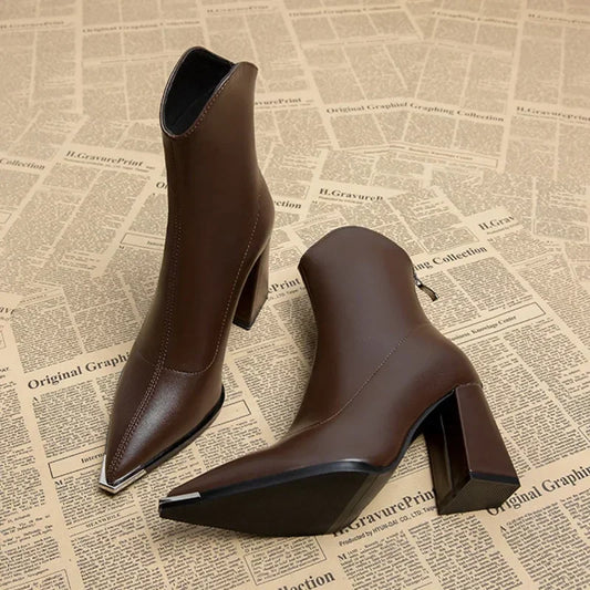 Elongated Point Block Heel Boots