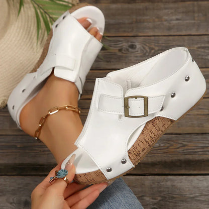 Soleil Buckle Wedge Sandals