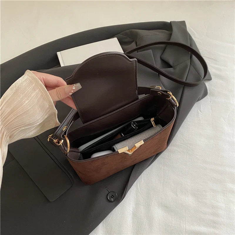 V-Emblem Structured Leather Satchel