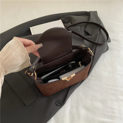 V-Emblem Structured Leather Satchel