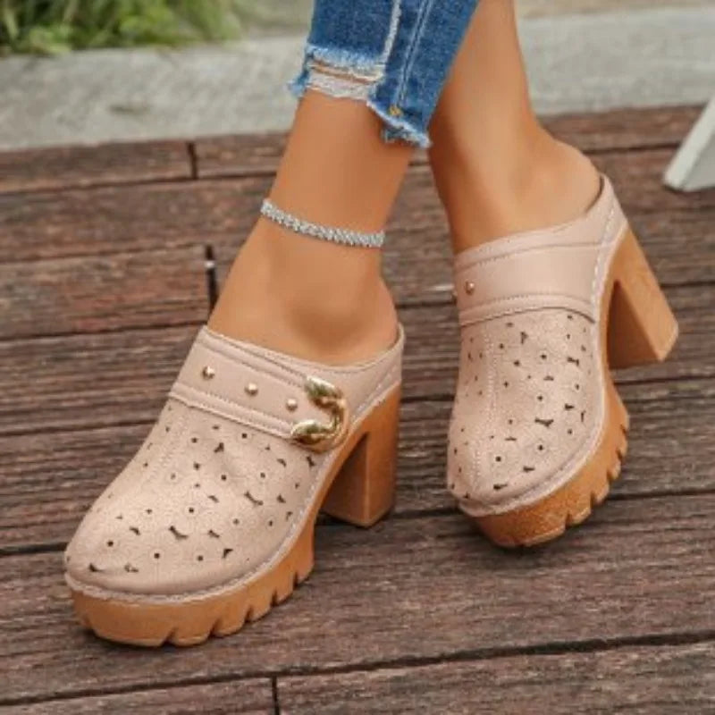 Cobalt Bloom Heeled Clog Mule