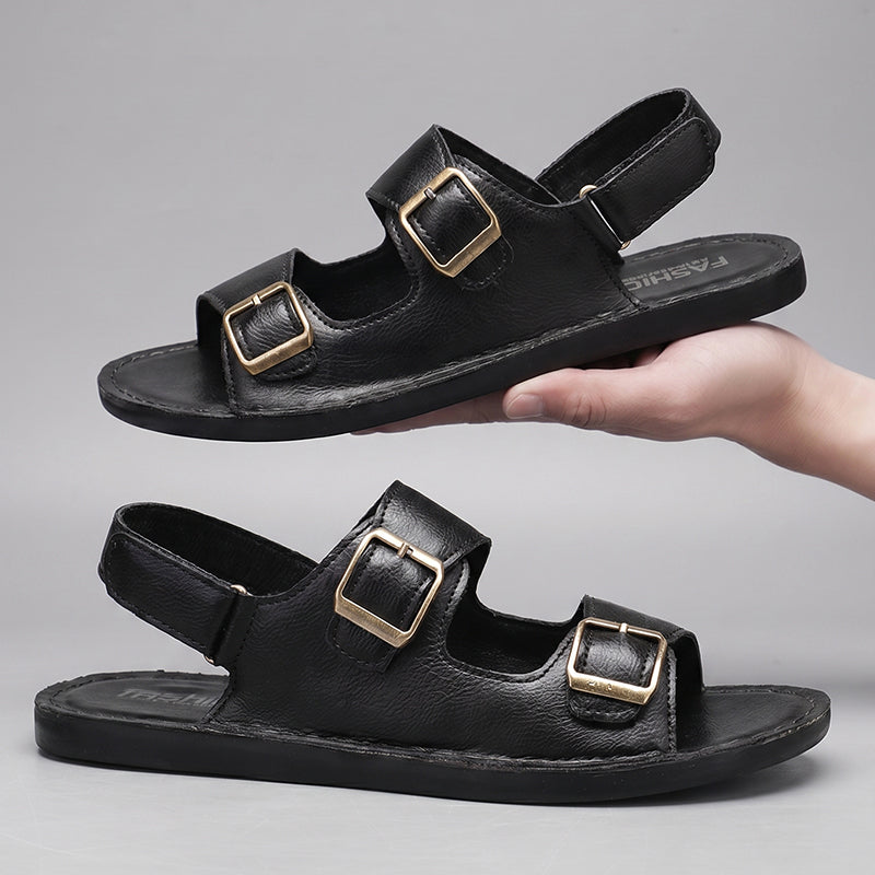 Holt Double-Buckle Leather Sandals