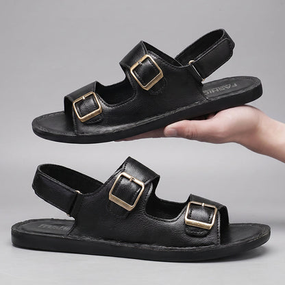 Holt Double-Buckle Leather Sandals