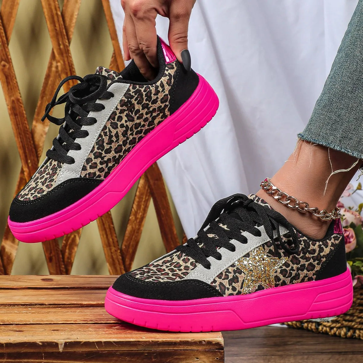 Maison Leopard Gold-Star Low-Top