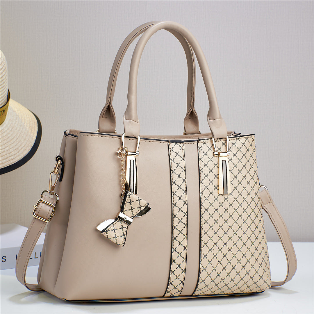 Dual-Texture Bow-Accent Handbag