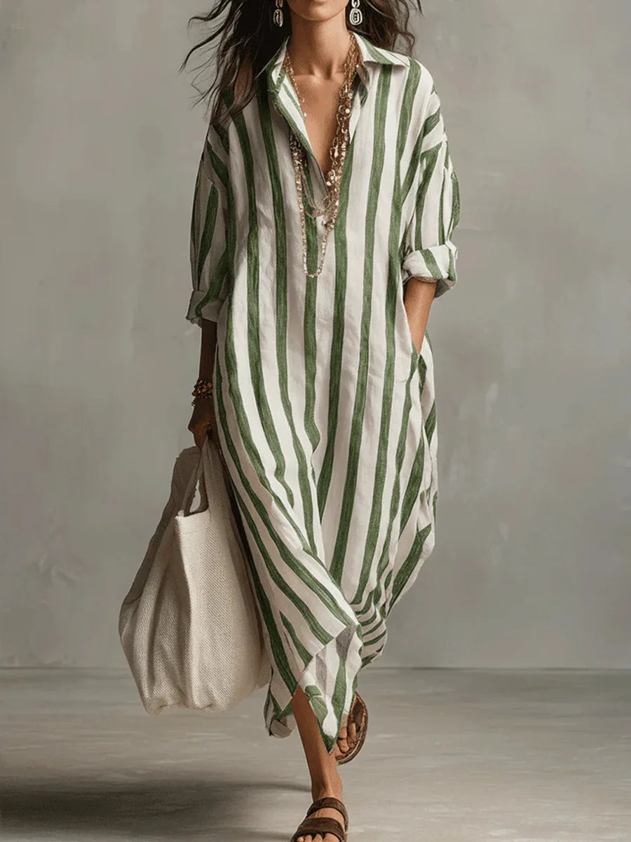 Aegean Drift Oversized Stripe Maxi