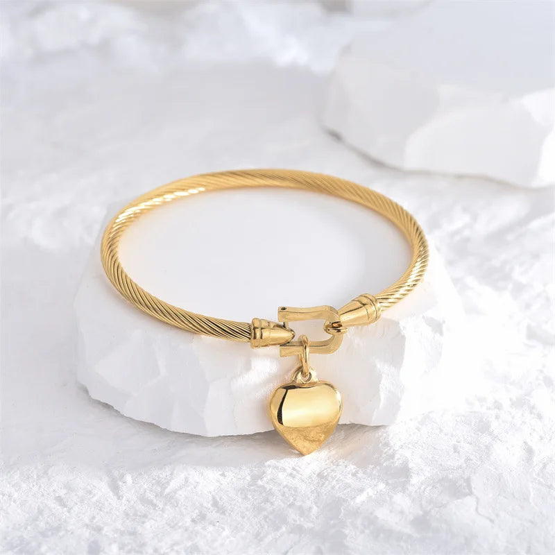 Twisted Cable Bangle with Heart Charm