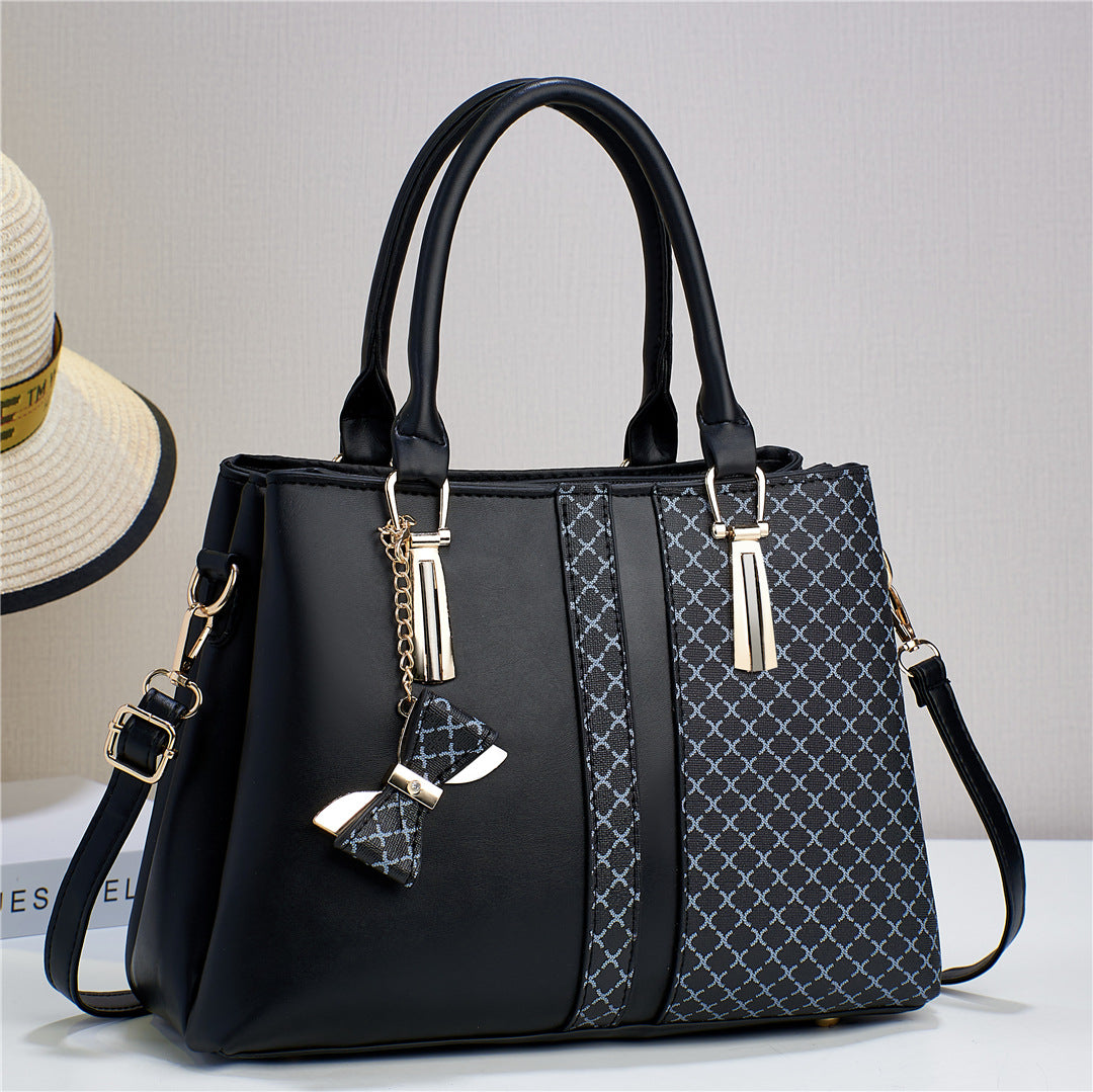 Dual-Texture Bow-Accent Handbag
