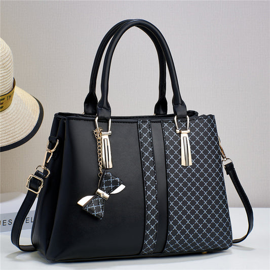 Dual-Texture Bow-Accent Handbag