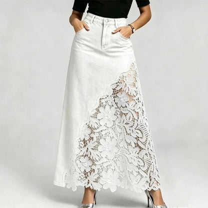Adaline Lace-Hem Denim Maxi