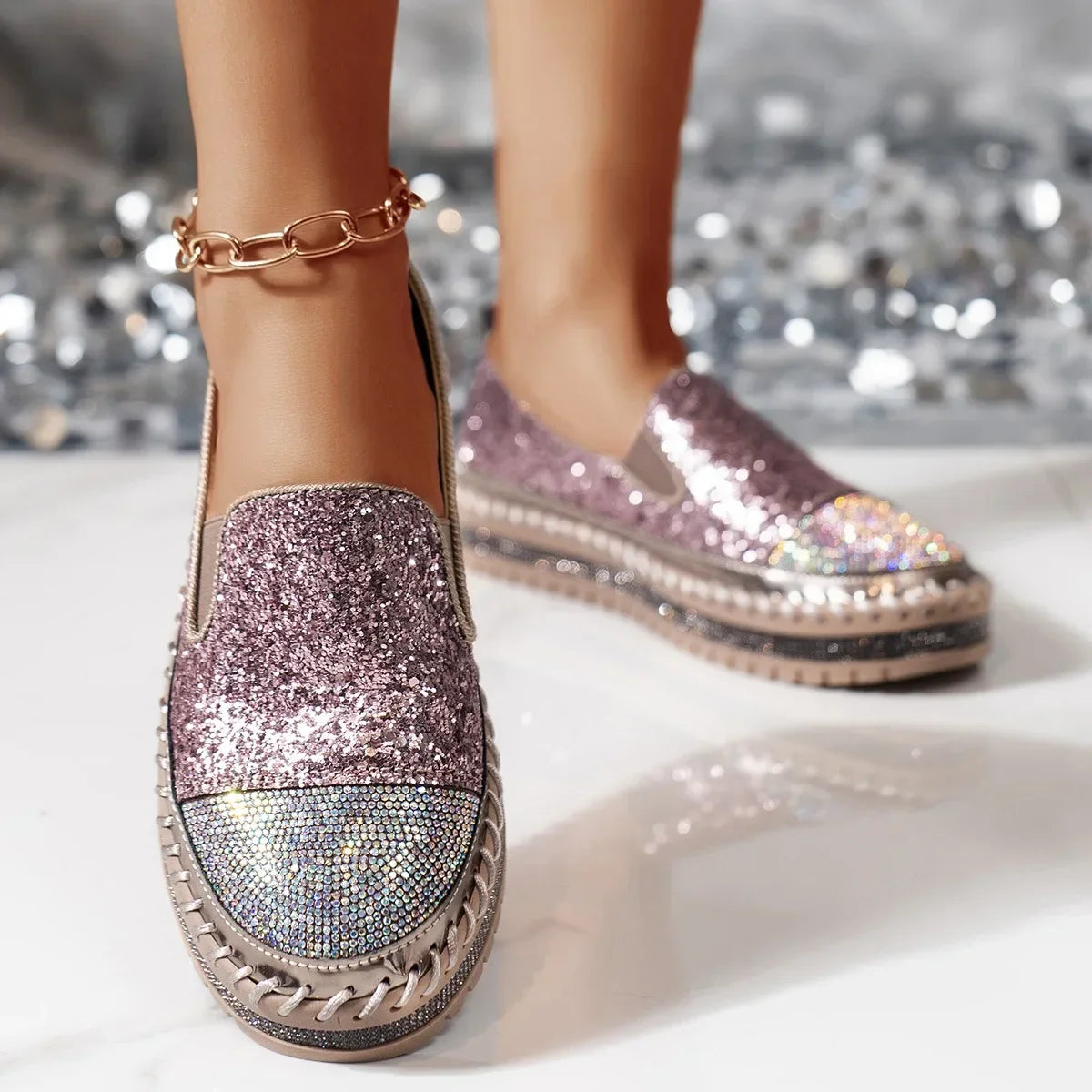 Ruby Sequin Crystal-Sole Statement Sneaker