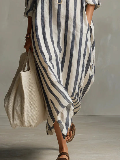 Aegean Drift Oversized Stripe Maxi