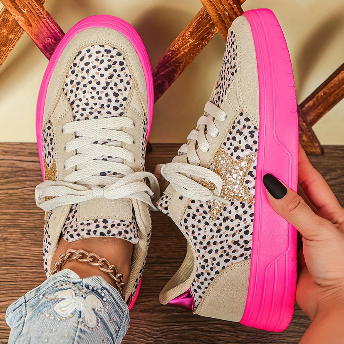 Maison Leopard Gold-Star Low-Top