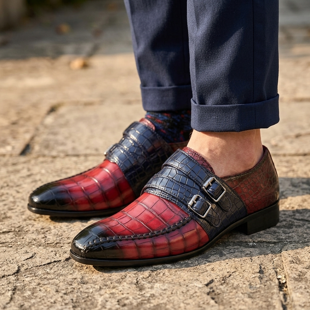 Valmoretti Double-Monk Croc Loafers