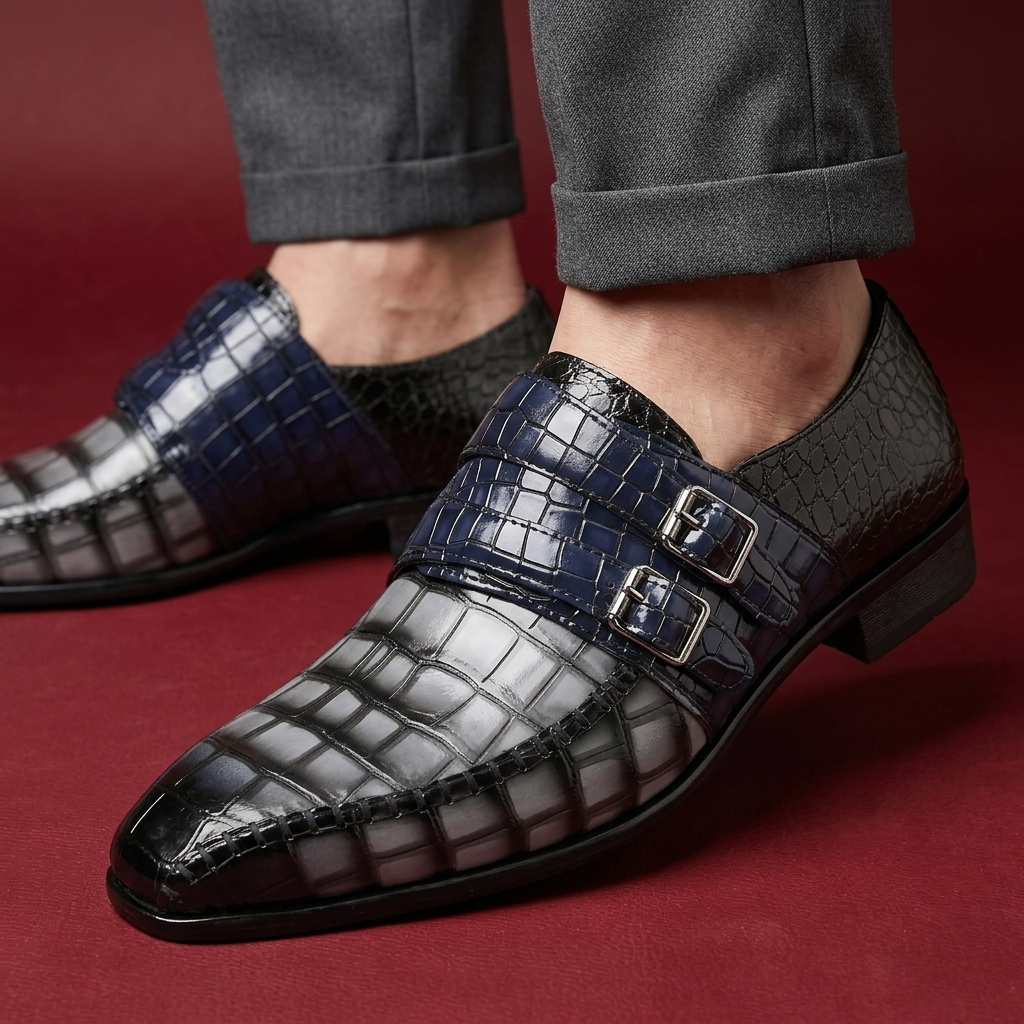 Valmoretti Double-Monk Croc Loafers