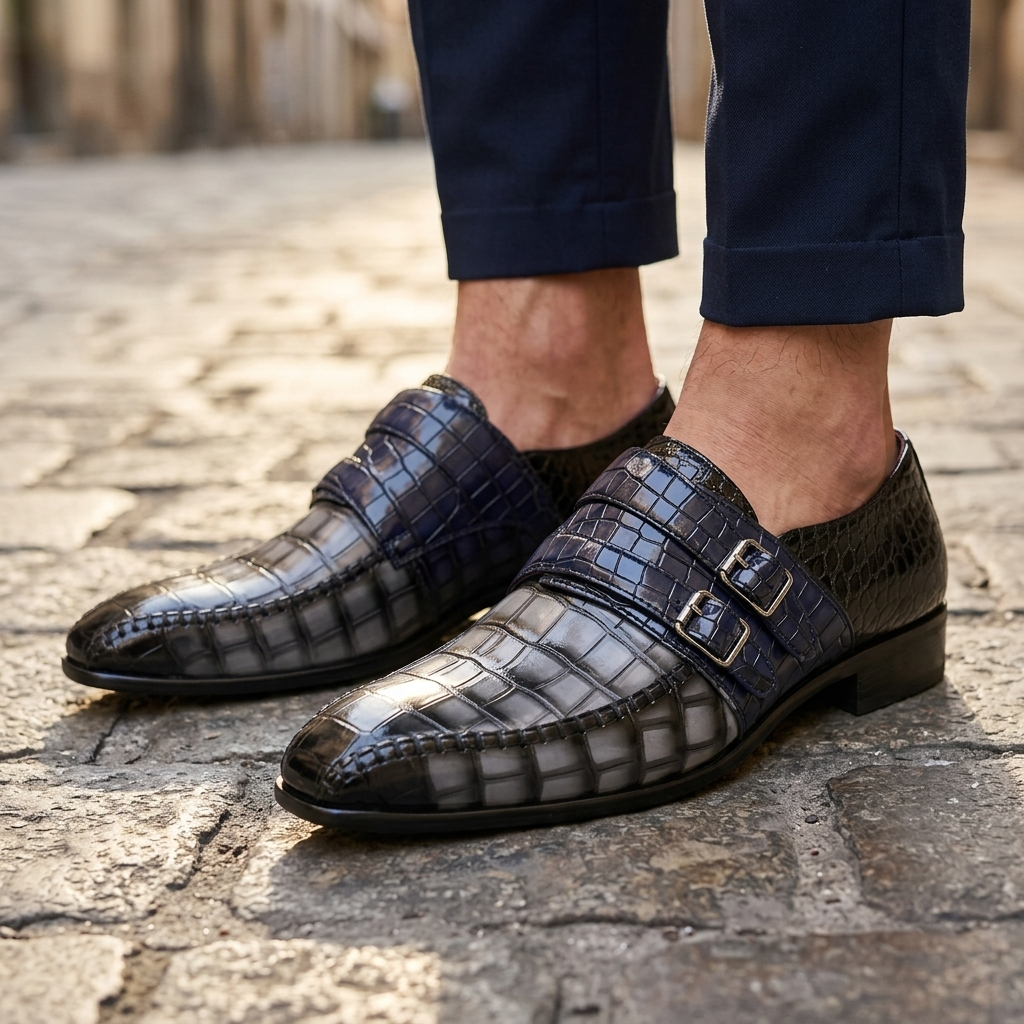 Valmoretti Double-Monk Croc Loafers