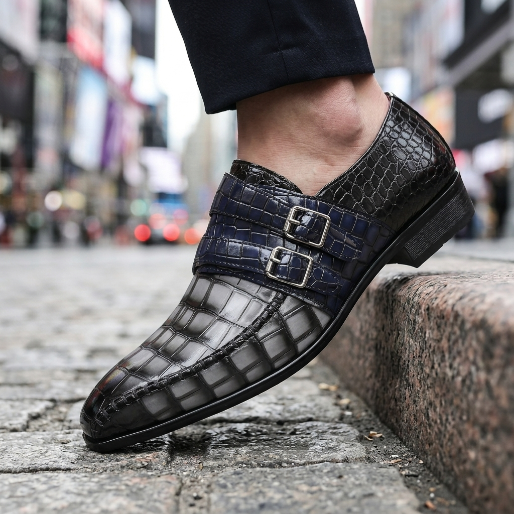 Valmoretti Double-Monk Croc Loafers