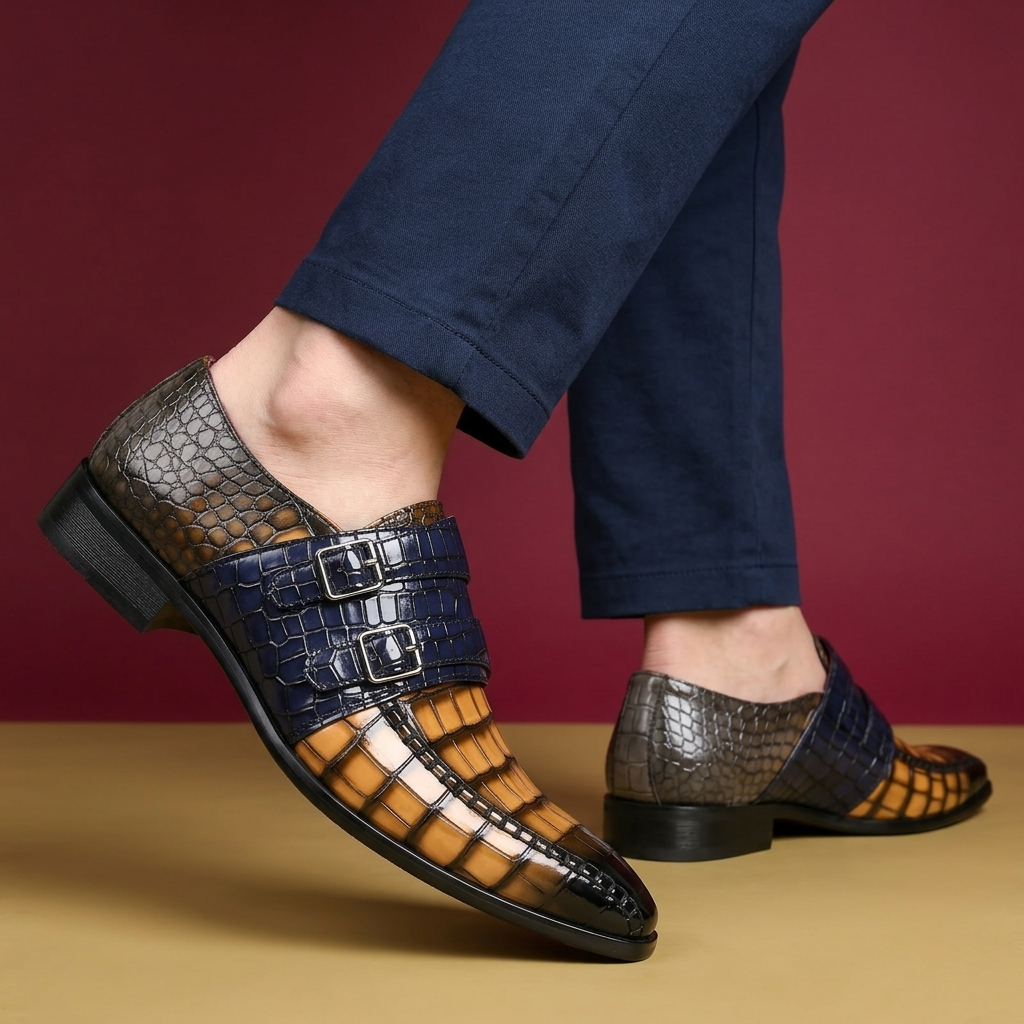 Valmoretti Double-Monk Croc Loafers