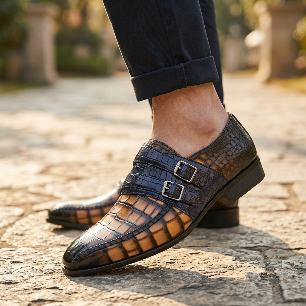 Valmoretti Double-Monk Croc Loafers
