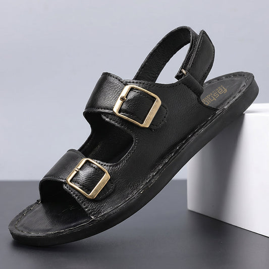Holt Double-Buckle Leather Sandals