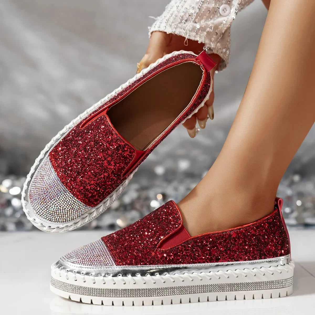 Ruby Sequin Crystal-Sole Statement Sneaker