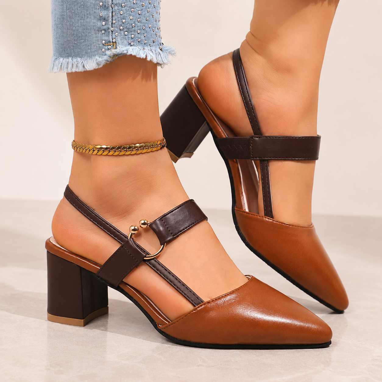 Adalyn Block-Heel Point-Toe Pumps