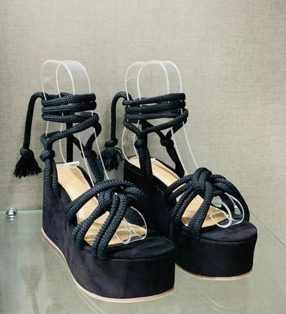 Corsica Rope-Tie Wedge Sandals