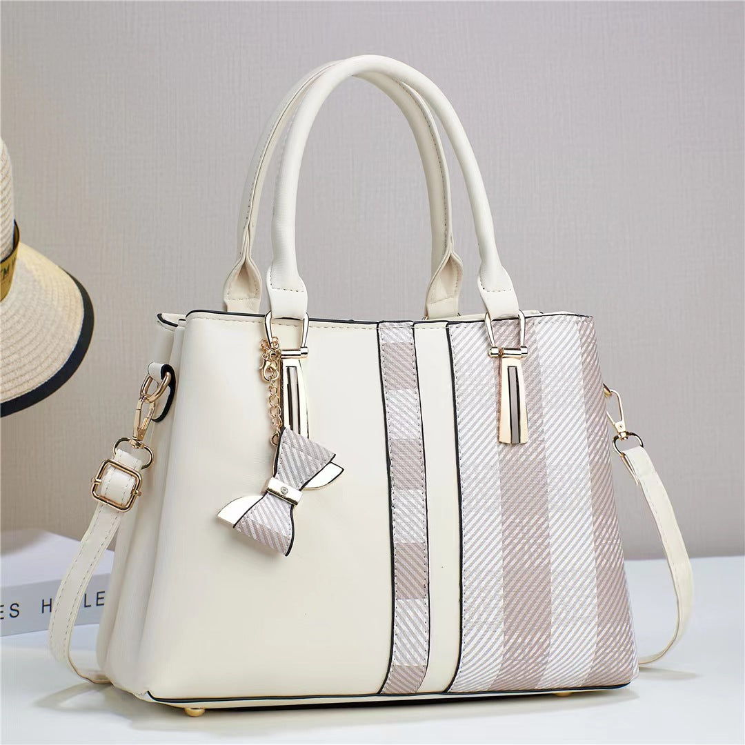 Dual-Texture Bow-Accent Handbag